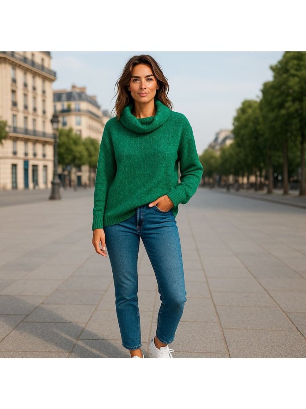 Vintage Contempo Casuals Womens Medium Green Chenille Cowl Neck Sweater 80's